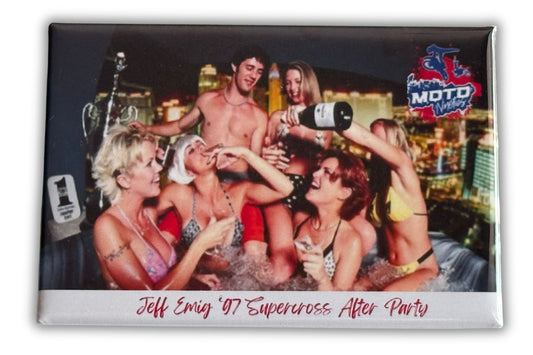 Jeff Emig celebrating with friends at a Las Vegas after party during the 1997 Supercross season.